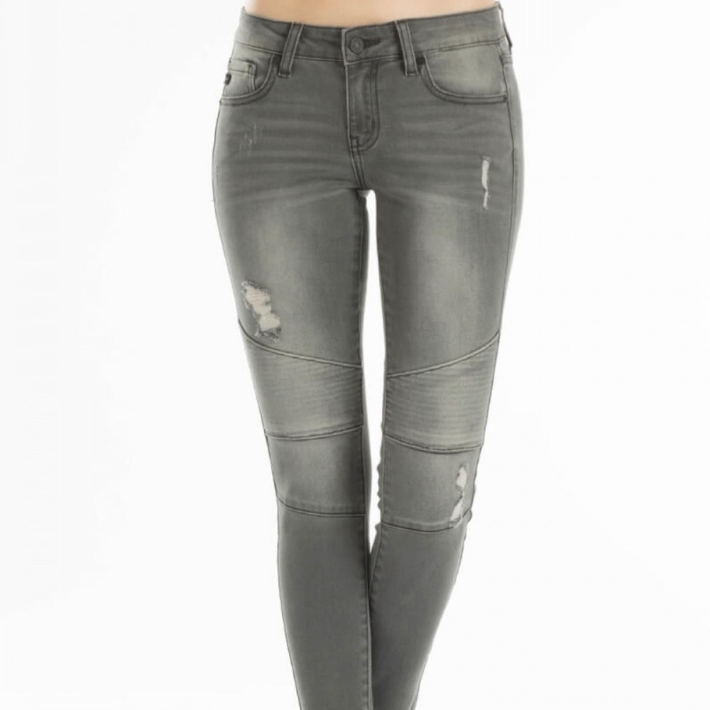 Last Sizes ‼️ Low Rise Light Gray Moto Jeans - Picture 5 of 7